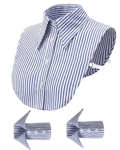 2 Piece Fake Collar Shirt and Wrist Cuffs Set, Blue, product photograph