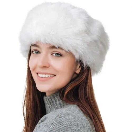 Women Faux Fur Headband, White, product photograph