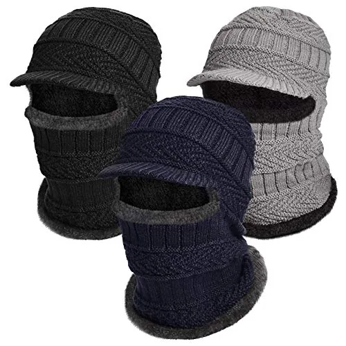 3 Piece Knitted Balaclava Beanie Hat Winter Neck Warmer Ski Face, Blue, product photograph