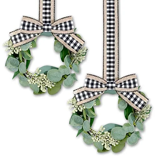 2 Piece 9 Inch Mini Artificial Eucalyptus Wreaths, product photograph