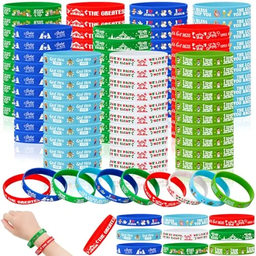 200 Piece Christmas Christian Silicone Bracelets Bible Verses Gifts, product photograph