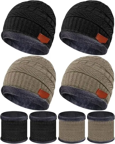 Kids Winter Hat and Scarf Set Warm Fleece Lining Beanie, Black, product photograph