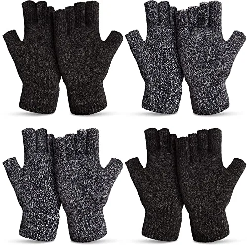 4 Pairs Fingerless Gloves Winter, Black, product photograph