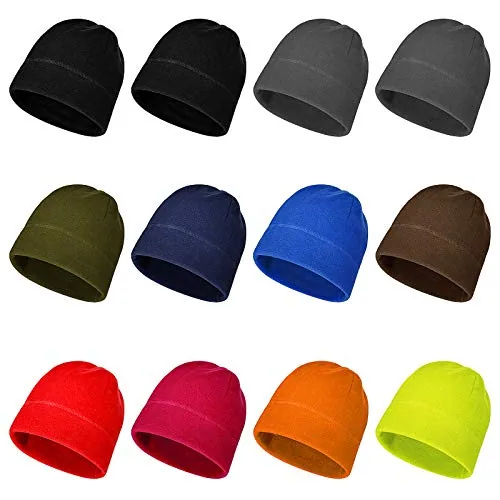 12 Piece Fleece Beanie Warm Skull Cap Watch Cap Winter Hat, Multicolour, product photograph