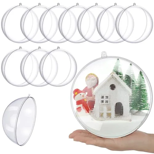 10 Piece Christmas Large Clear Fillable Ball Ornaments 6.3 Inch, product photograph