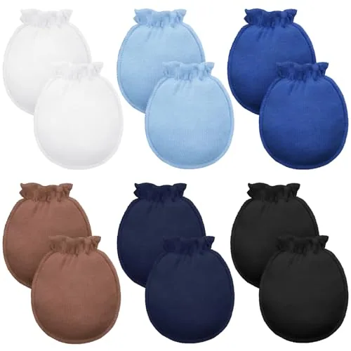 6 Pairs Newborn Baby Mittens Cotton No Scratch Infant, White, product photograph