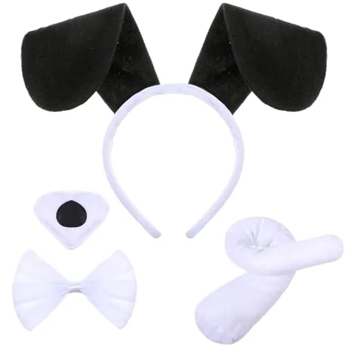 Puppy Dog Costume Set Ears Headband Bowtie Fake Nose Tail, Black, product photograph