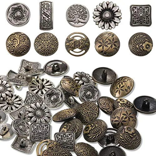 80 Piece Metal Buttons Mixed Vintage Style Buttons Antique Silver, Bronze, product photograph