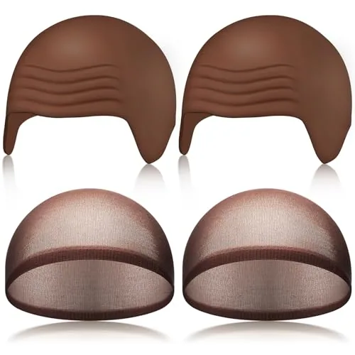 s Halloween Bald Caps Makeup Latex Bald Head Wig Cap Hat, Brown, product photograph