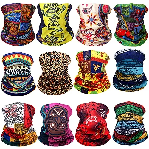 12 Piece African Neck Gaiter Bandanas, Multicolour, product photograph