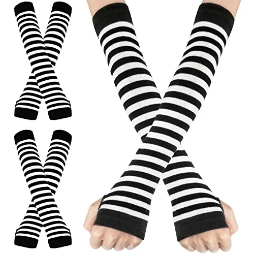 2 Pairs Long Arm Warmers Knit Women Fingerless Gloves, Black, product photograph