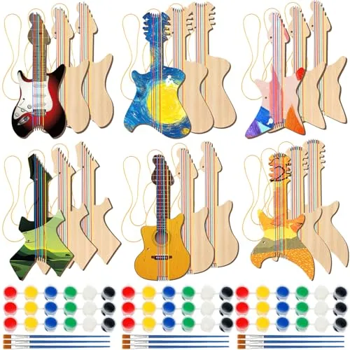 36 Piece 18 Sets DIY Wood Guitar (6 Difference Designs), Yellow, product photograph