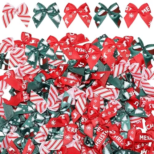 150 Piece Christmas Mini Bow Tiny Twist Tie Ribbon, Red, product photograph