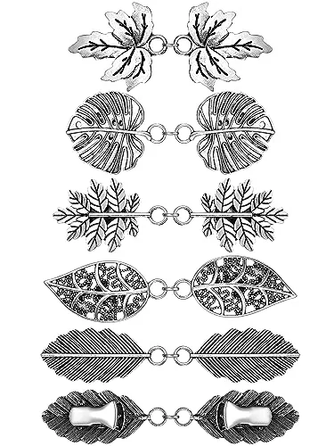 5 Piece Shawl Clips Cloak Clasp Cardigan Sweater Clips Vintage, Silver, product photograph