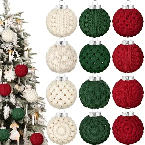 12 Piece Crochet Christmas Ornaments 4 Styles 2.36 in Handmade, Red, product photograph