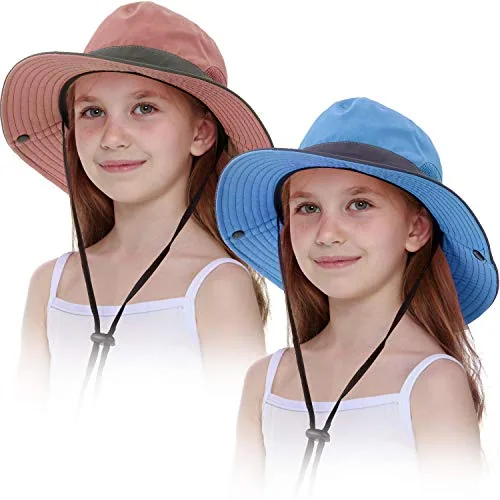 2 Piece Folding Toddler Girl Summer Sun Hat Wide Brim Beach Bucket Cap, product photograph