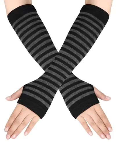 1 Pair Women Summer Knitted Long Fingerless Gloves UV, Black, product photograph