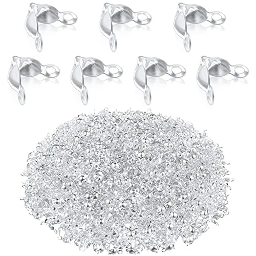 1400 Piece Clamshell Bead Tips Knot Covers Open End Caps, Silver, product photograph