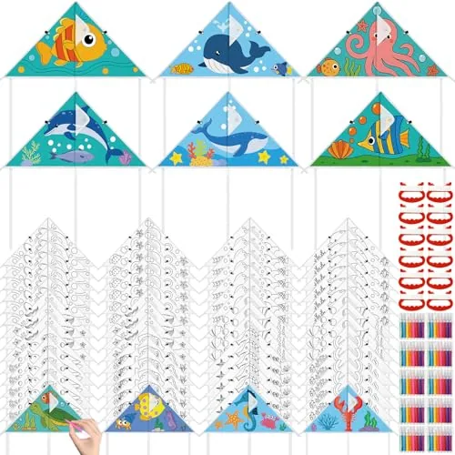 60 Piece DIY Coloring Kites Kit, White, product photograph
