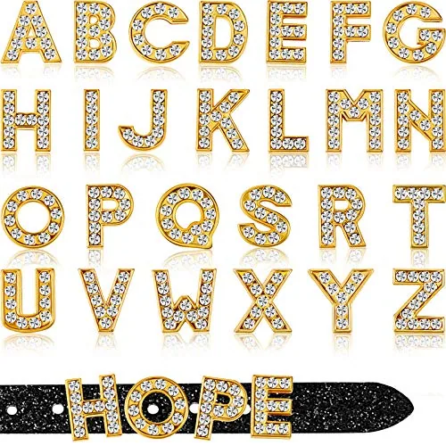 104 Piece 8 mm Full Rhinestones Slide Alphabet Letters A-Z DIY, Gold, product photograph