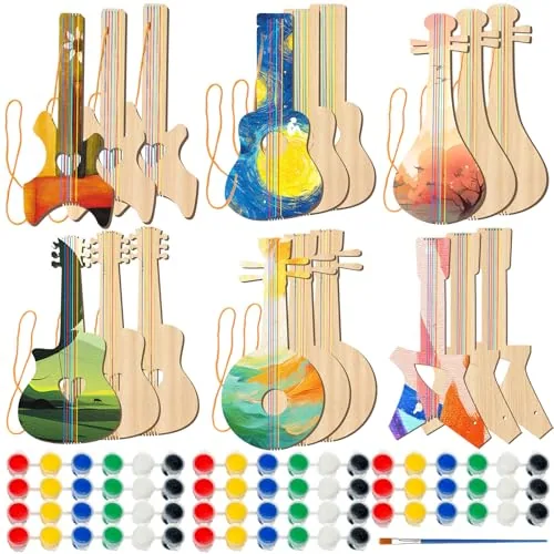 36 Piece 18 Sets DIY Wood Guitar (6 Difference Designs), Brown, product photograph