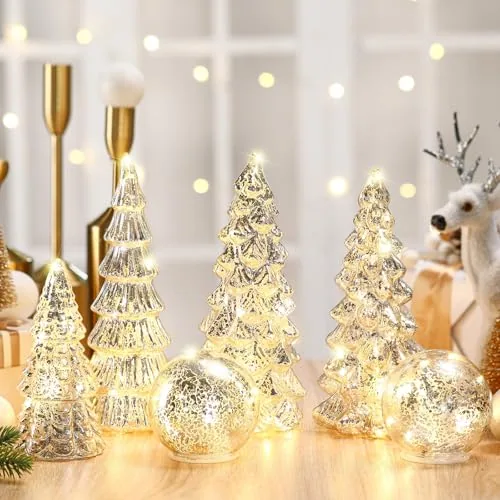 6 Piece Silver Mercury Glass Christmas Tree, product photograph