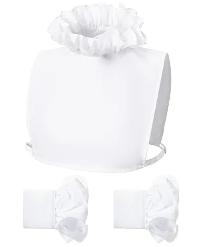 2 Piece Fake Collar Shirt and Wrist Cuffs Set, White, product photograph