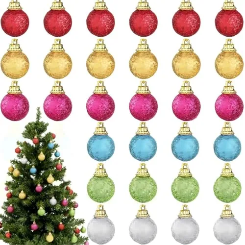 36 Piece Mini Ball Ornaments 1 Inch Glitter Balls, Multicolour, product photograph