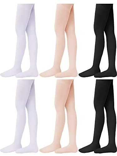 6 Pairs Girls Footed Ballet Tights, White, product photograph