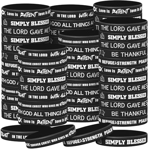 200 Piece Religious Silicone Bracelets Bulk Christian Scripture, Black, product photograph