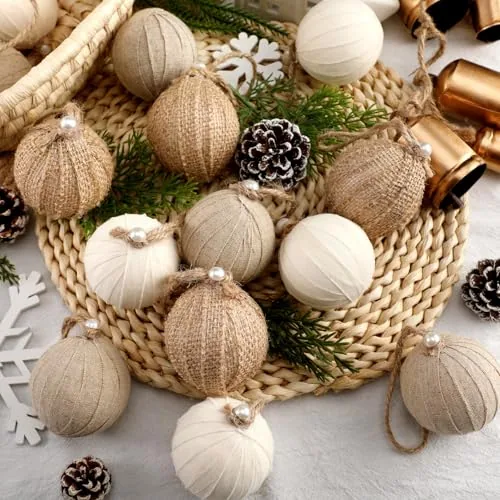 12 Piece Rustic Christmas Ball 2.36 Inch Neutral Farmhouse, product photograph