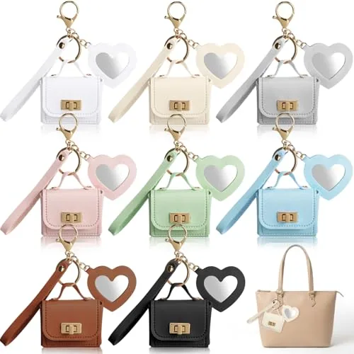 8 Piece Mini Backpack Keychains Cute PU Leather Cosmetic Handbags, product photograph