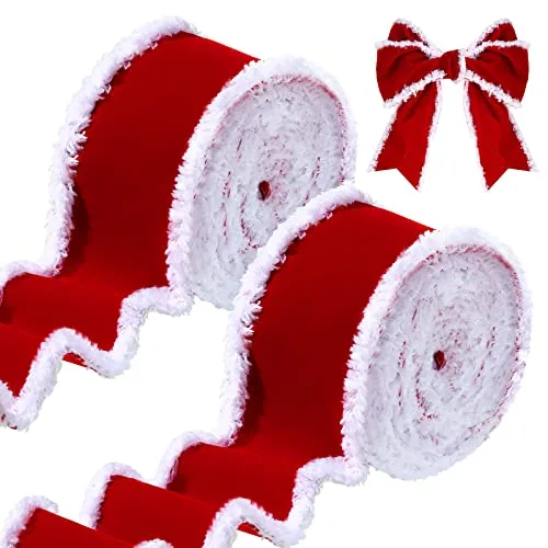 2 Rolls Christmas Velvet Decorative Ribbons Rolls Craft, Red, product photograph