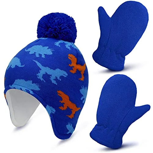 Kids Baby Winter Hat and Gloves Set Toddler Boys Knitted, Blue, product photograph