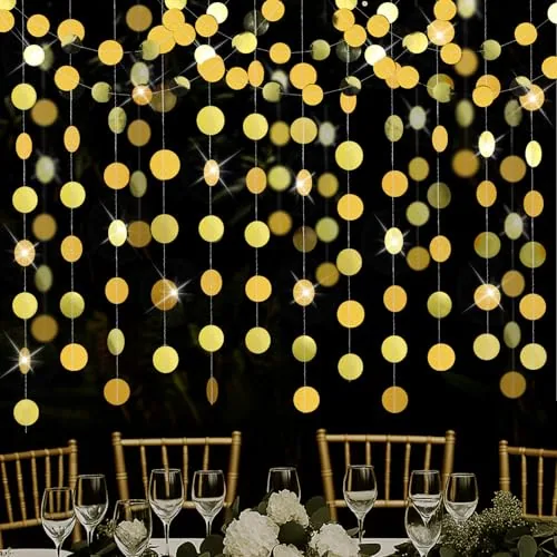 6 Piece Party Decorations Paper Dot Circle Garlands Glitter, Gold, product photograph