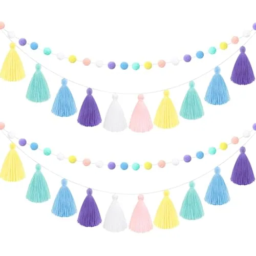 4 Piece Pom Pom Tassel Garland Felt Pompom Ball Banner Tassel, product photograph