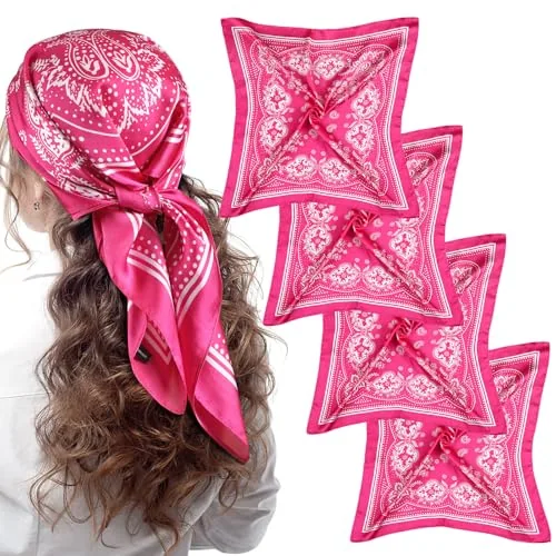 4 Piece 27 in Square Satin Bandanas, Pink, product photograph
