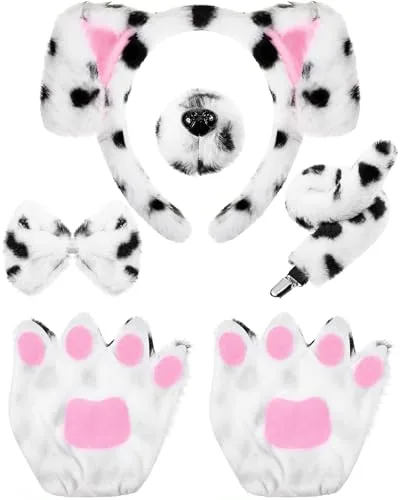 Puppy Dog Costume Set Kids Dog Ears Headband Bowtie Nose, White, product photograph
